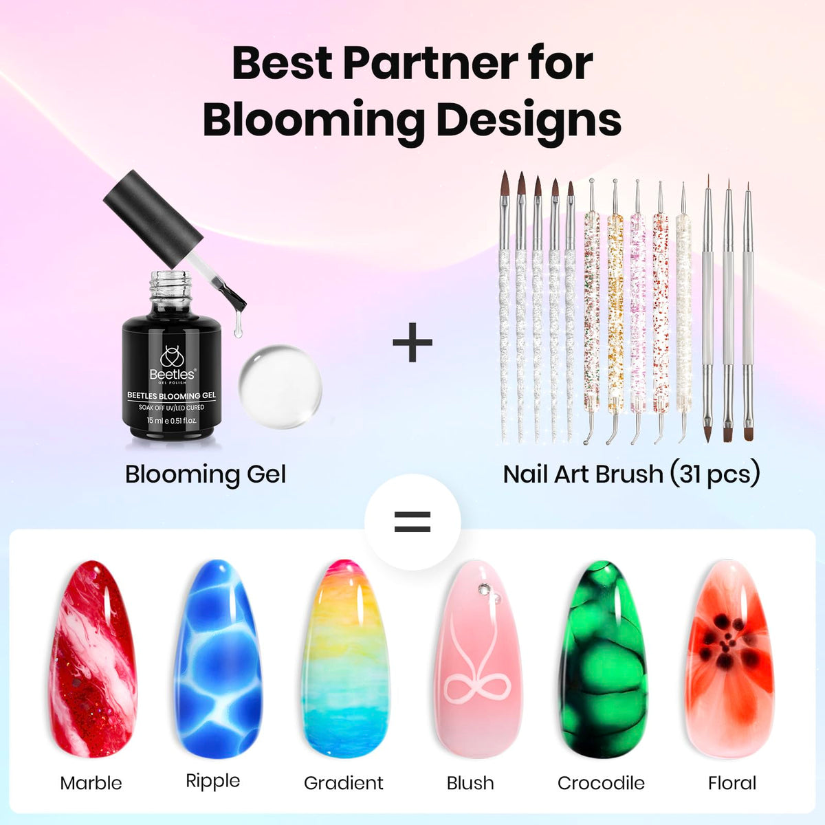 beetles blooming gel bottle closeup highlights spread effect