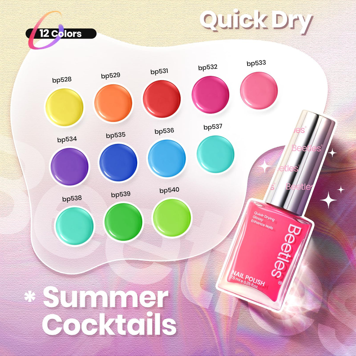 Beetles Gel Polish bottle close-up highlighting glossy finish and fast-dry brush for precise application