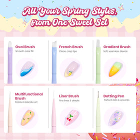 beetles Gel Polish full brushes layout displaying six tools for varied nail techniques