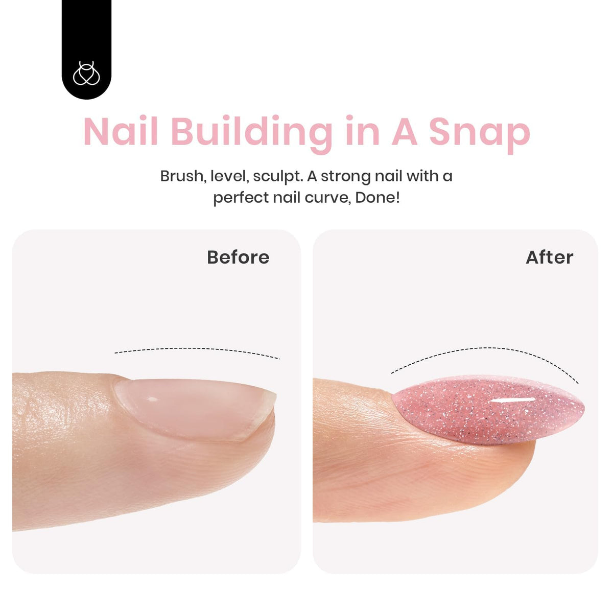 Beetles Builder Gel application on a nail tip demonstrating smooth spread and apex creation benefit