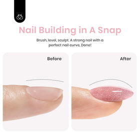 Beetles Builder Gel application on a nail tip demonstrating smooth spread and apex creation benefit