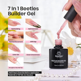 Beetles Builder Gel bottles arranged top view showing six colors for easy shade selection