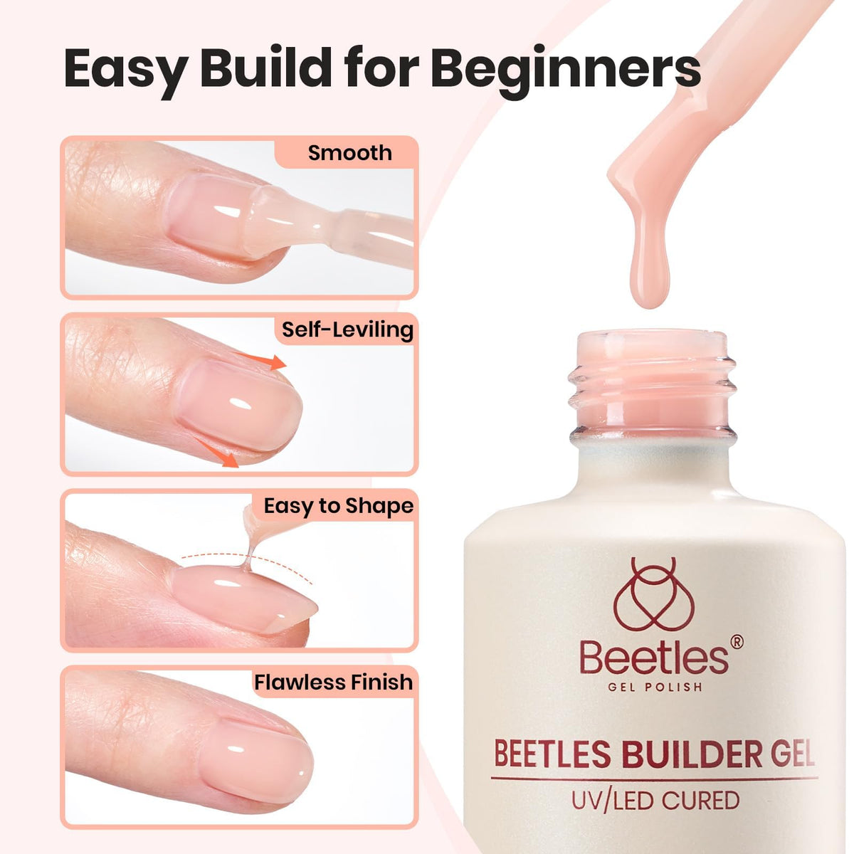 beetles builder gel brush and bottle detail highlighting included brush for controlled application and apex shaping