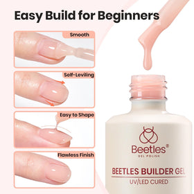 beetles builder gel brush and bottle detail highlighting included brush for controlled application and apex shaping
