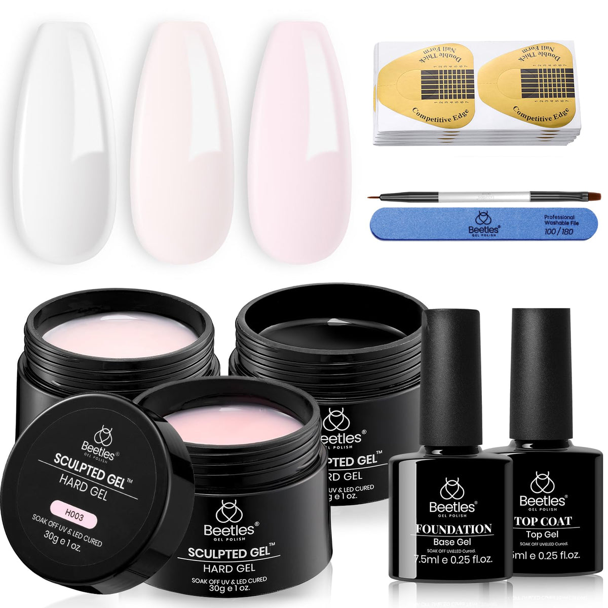 beetles builder gel finished nails display showing variety and elegant styles