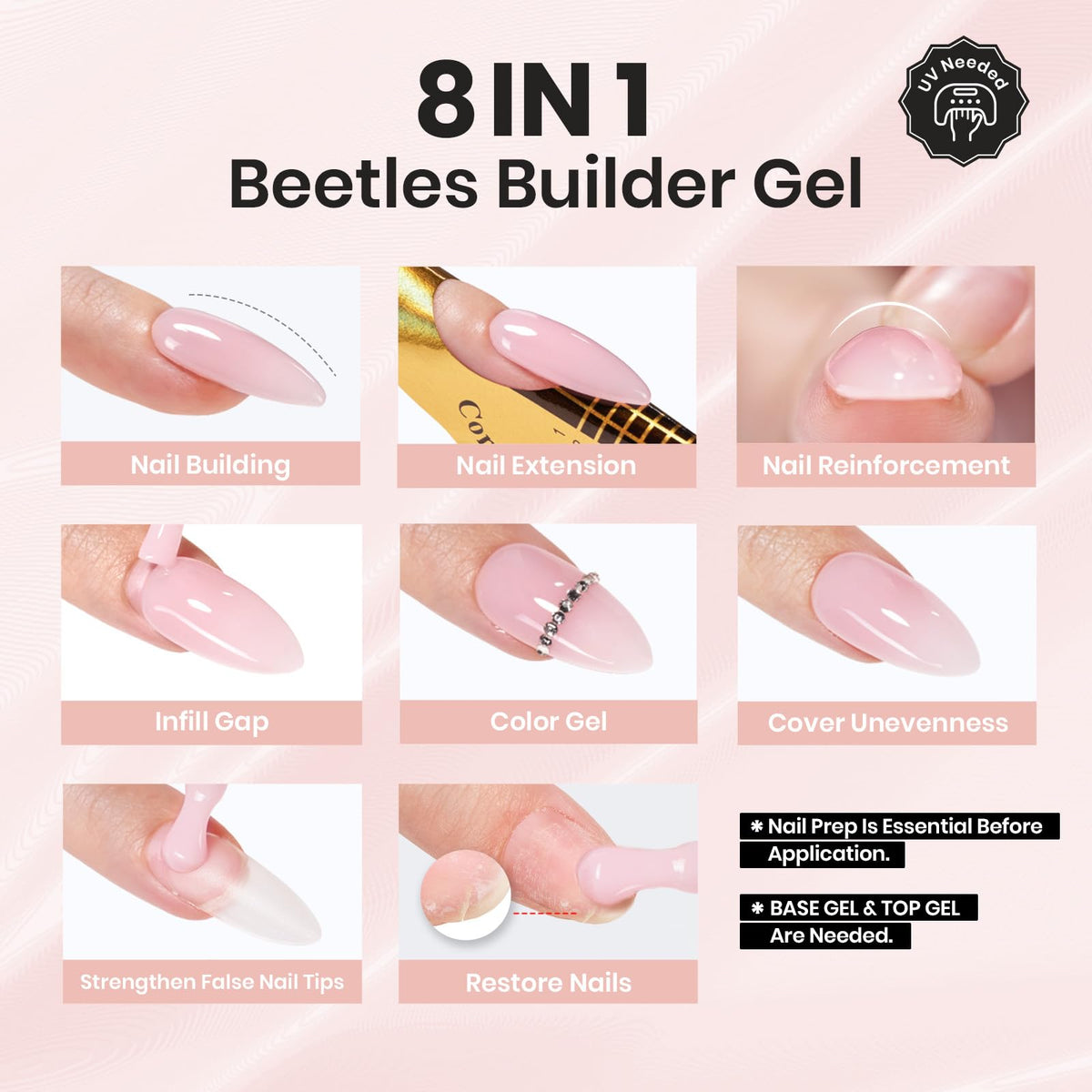 Beetles Gel Polish bottle next to hand for size and usage context