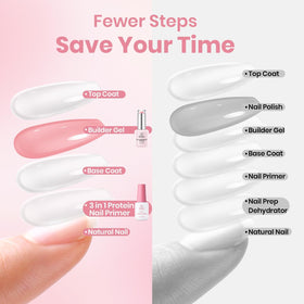 Beetles builder gel three shades swatch demonstrating natural pink and milky tones