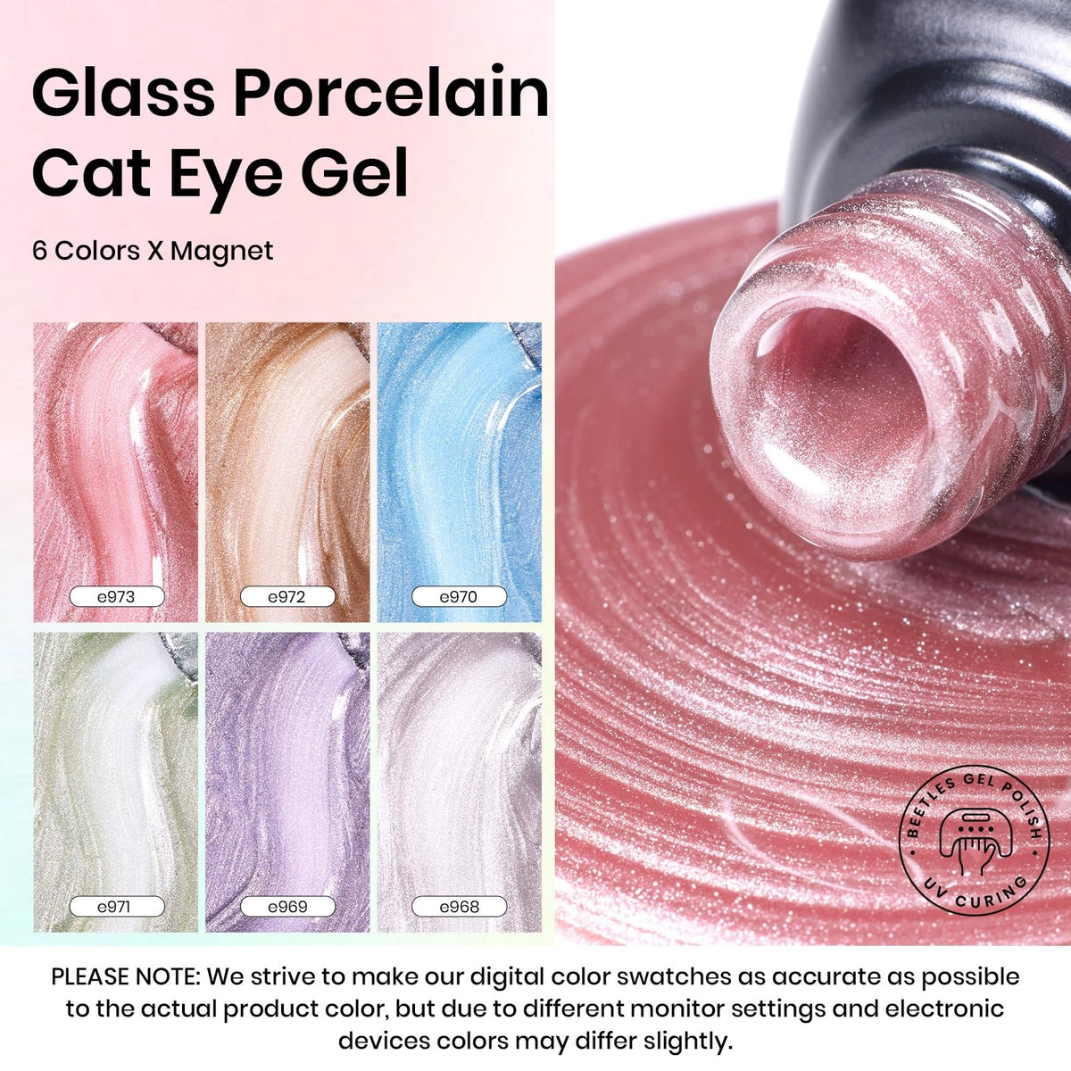 beetles cat eye detail closeup showing glass-like stripe and glossy finish for visual impact