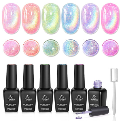 beetles front packaging showing six iridescent gel polishes and magnet for easy gifting