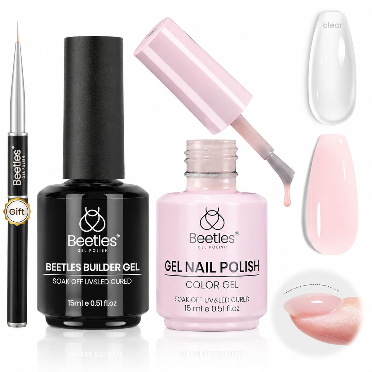 beetles clear builder bottle front showing product for strong nail apex