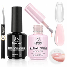 beetles clear builder bottle front showing product for strong nail apex