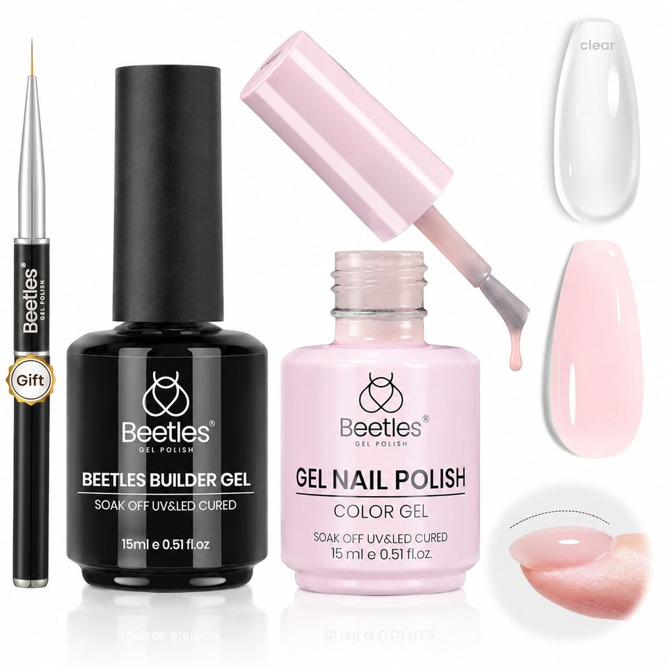 beetles clear builder bottle front showing product for strong nail apex