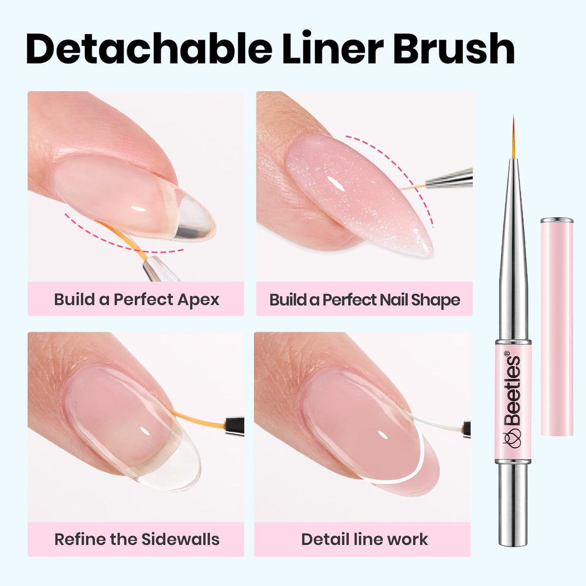 beetles builder gel clear texture on nail illustrating smooth self-leveling finish