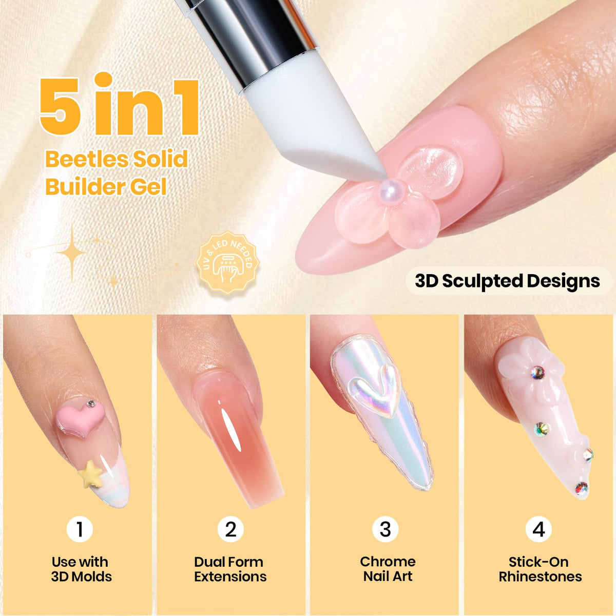 Beetles clear builder gel texture close-up for precise shaping