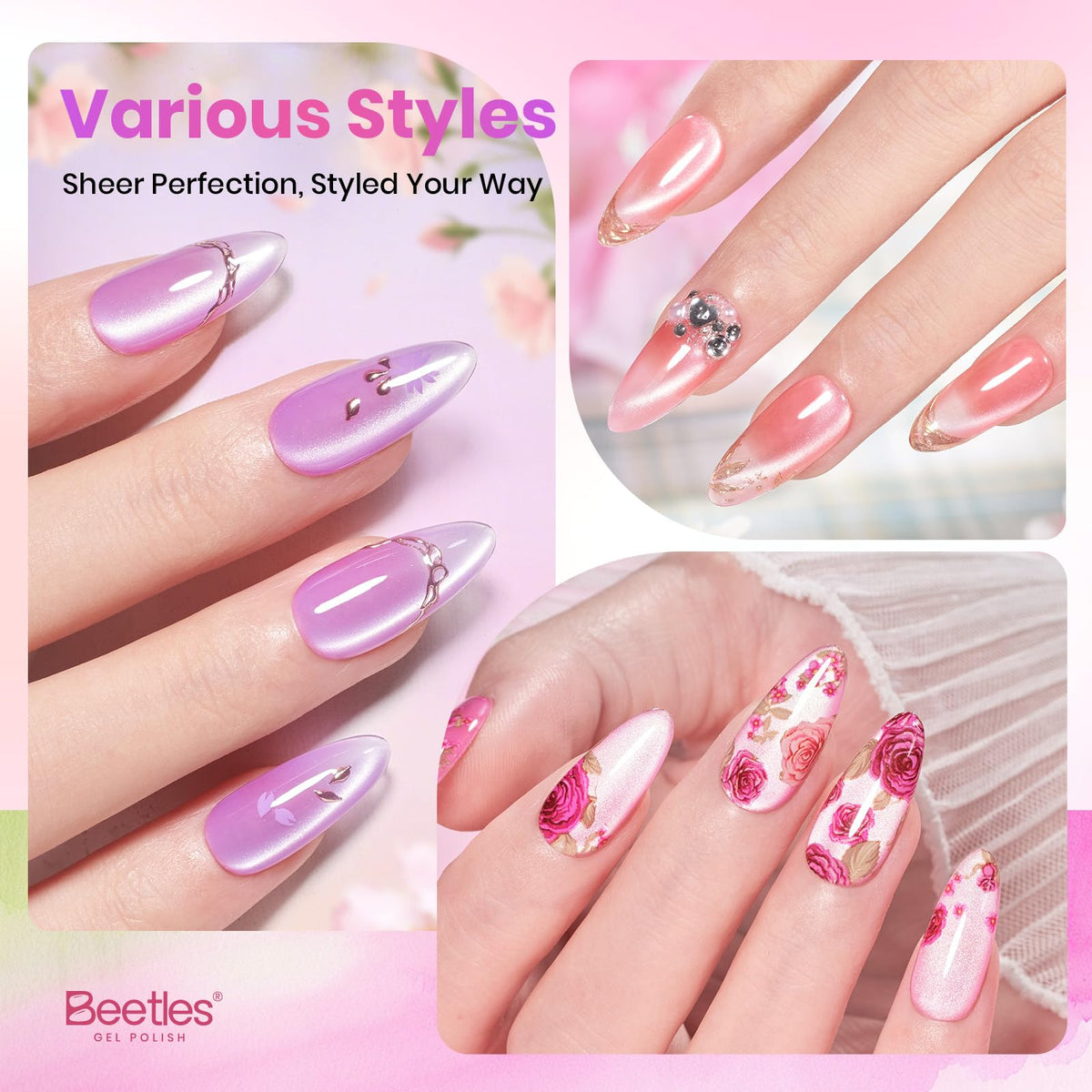 Beetles close-up cat eye effect on nail showing shimmering velvet stripe highlight
