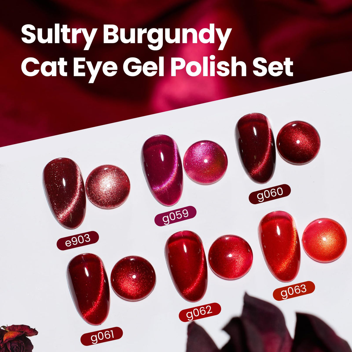 beetles close-up of cat eye stripe shimmer highlighting rich ruby effect and glossy finish