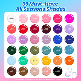 Beetles Gel Polish color array flatlay highlighting 35 vibrant shades for variety