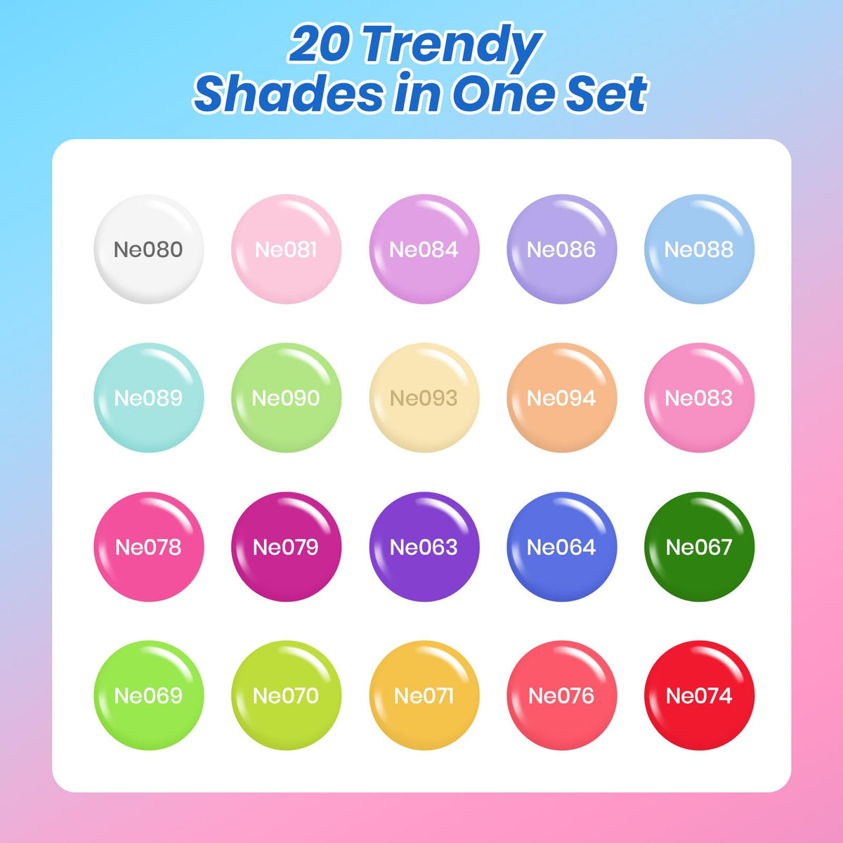 beetles color array flatlay with 20 pastel neon shades for creative mixing