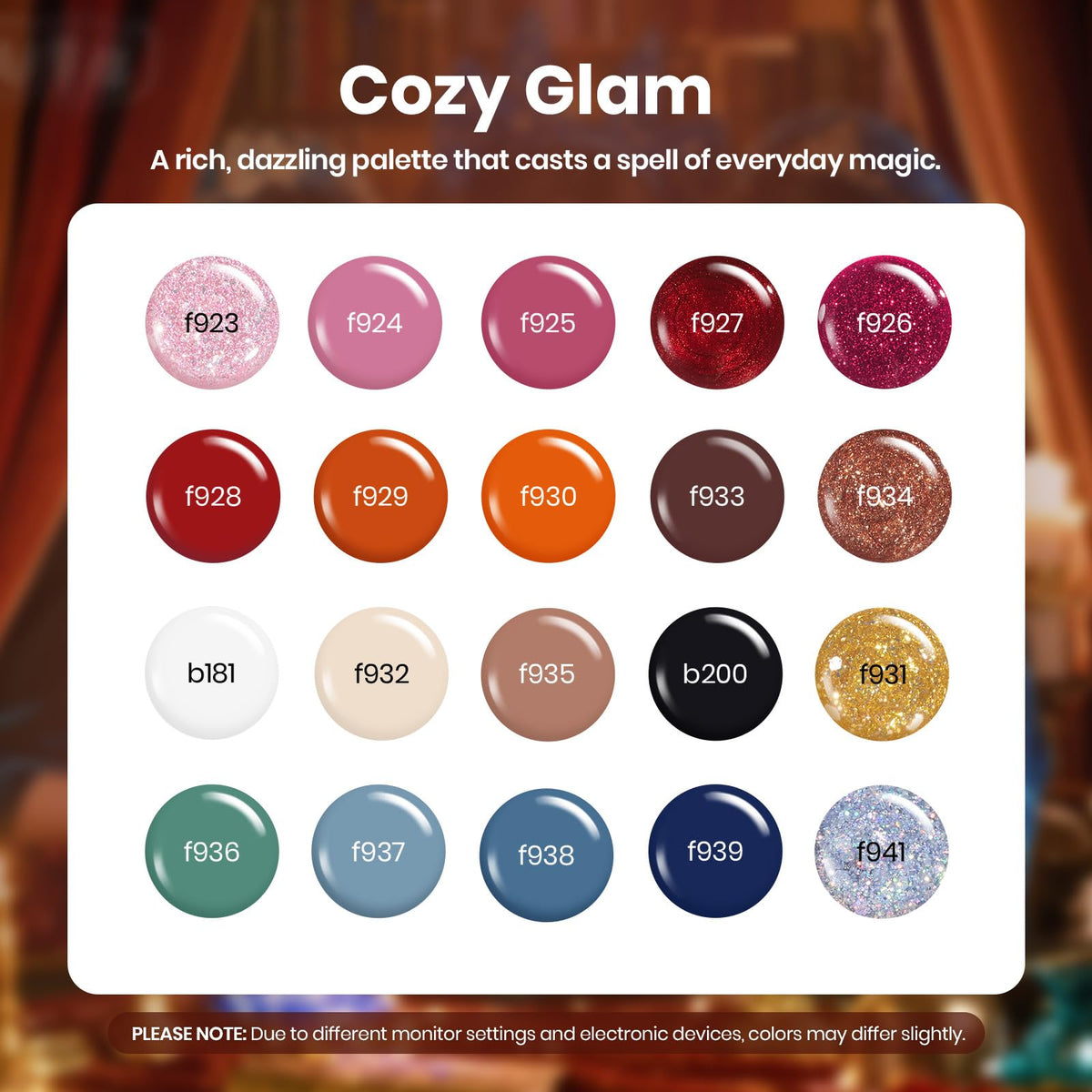 beetles gel polish color array overhead showing twenty shades laid out for easy color selection