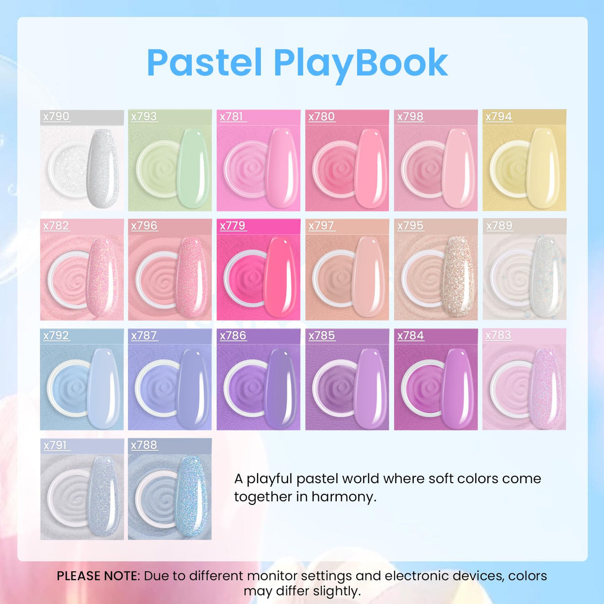beetles color array top-down displaying pastel and shimmer powders for choice