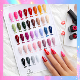 beetles color range flatlay displaying 36 mini gel shades for versatile looks