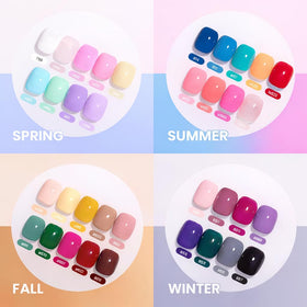 beetles color range flatlay with 36 bottles, easy selection and seasonal coordination benefit