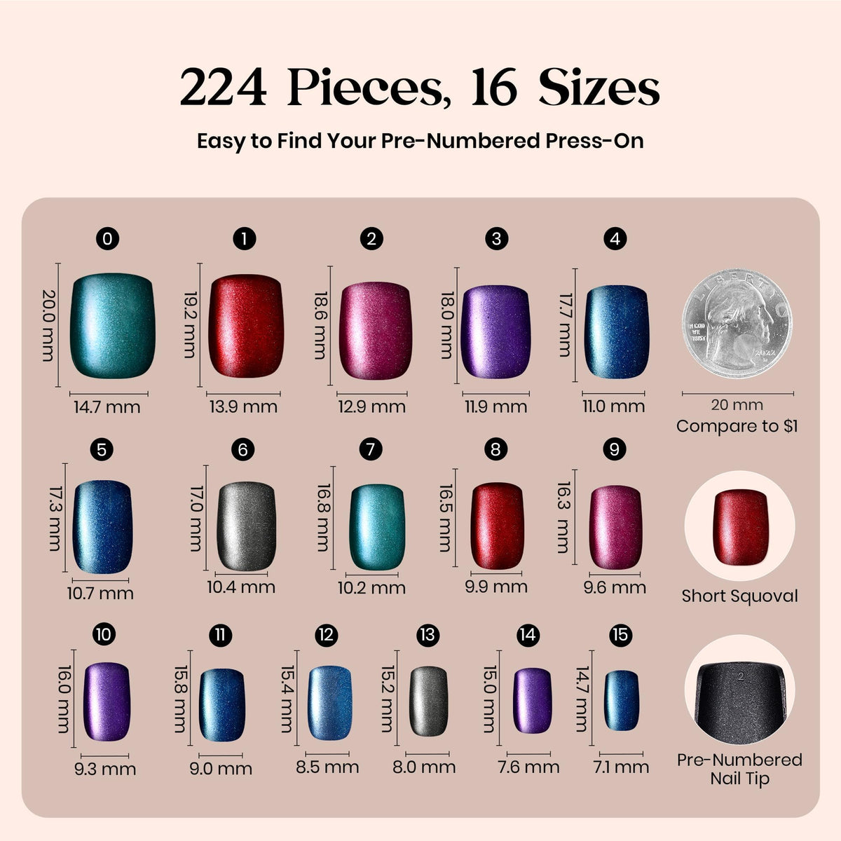 Beetles color range display of seven shades offering versatile style options
