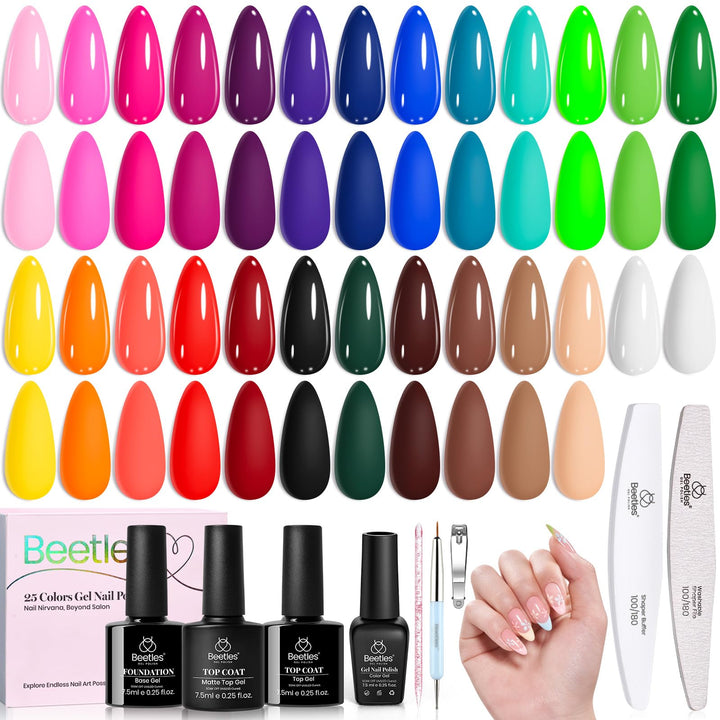 beetles gel polish front packaging showing full kit and included bottles