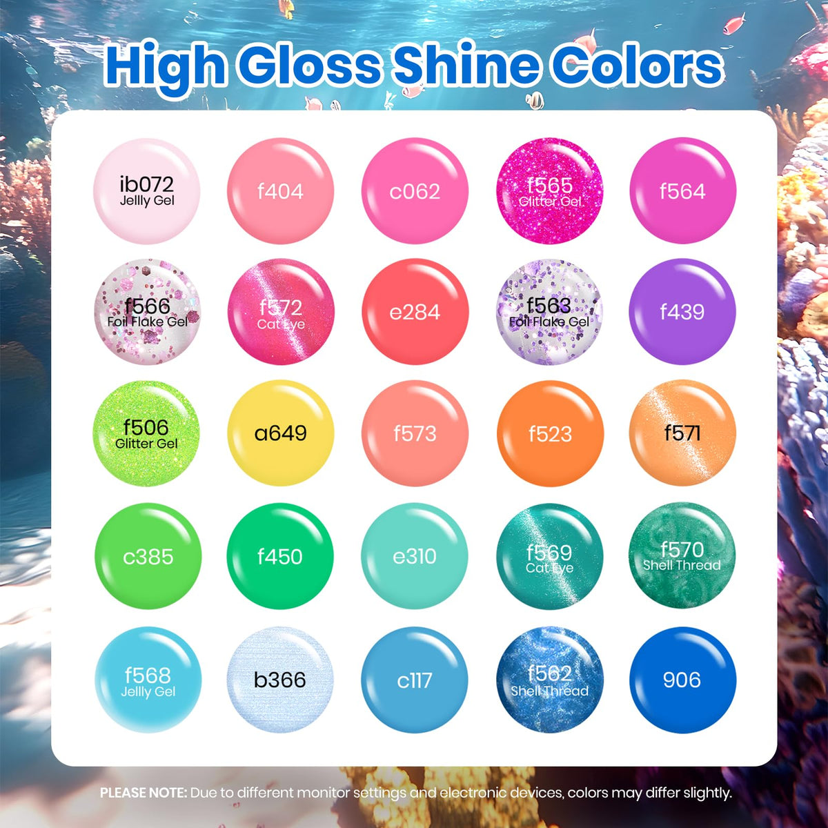 Beetles arranged color swatches of 25 gels showing range and mixing options