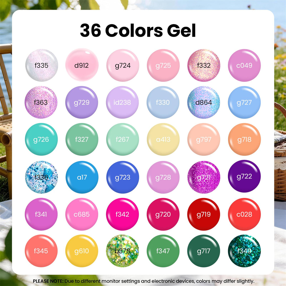 beetles color swatch array highlighting 36 shades for easy selection