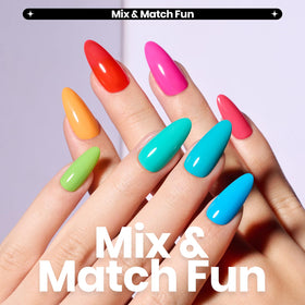 Beetles Gel Polish color swatch fan displaying all 12 neon shades to pick bold combinations