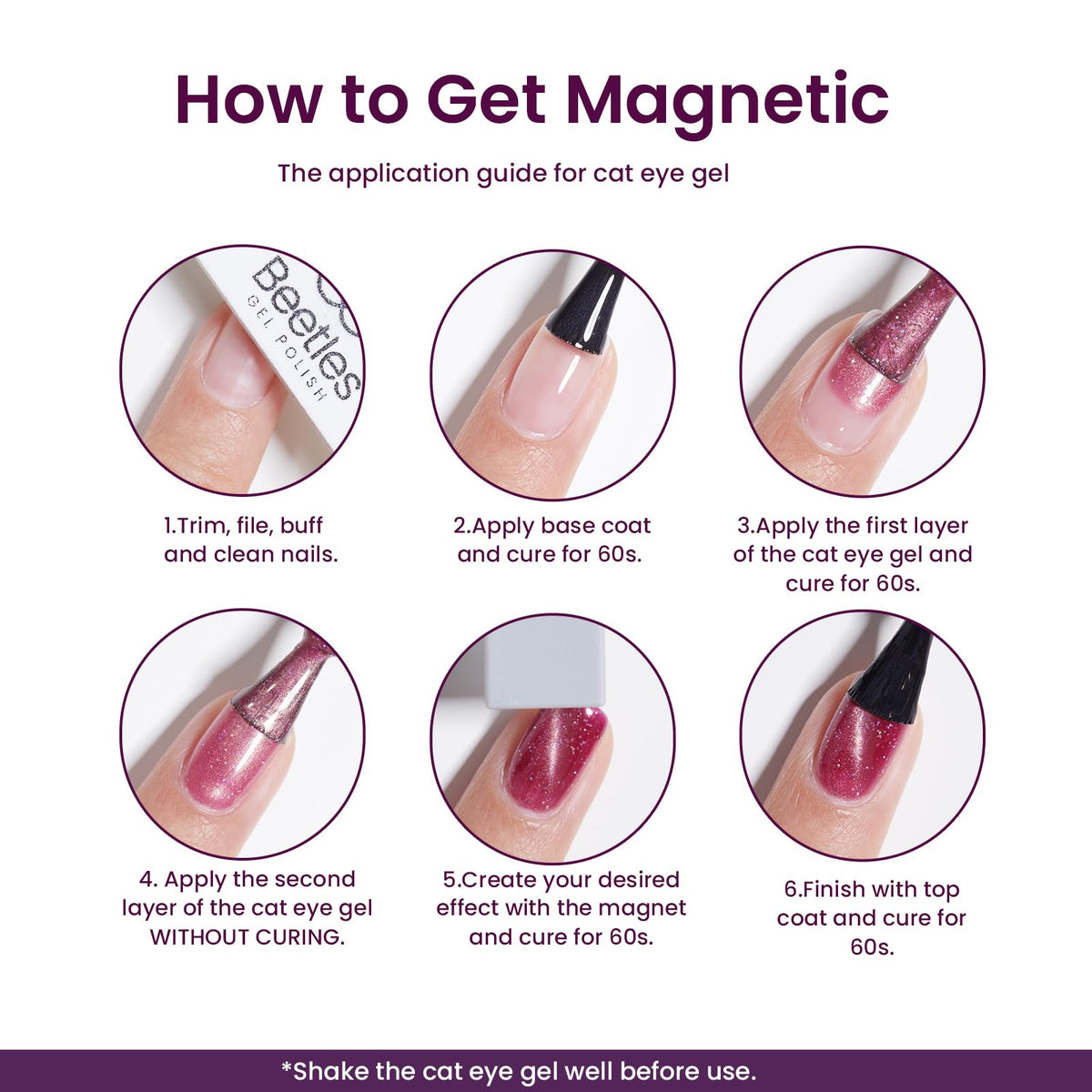 Beetles Gel Polish color swatch on a hand showing all six shades for styling and color planning