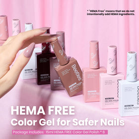beetles lineup of six swatches from nude pink to espresso mocha illustrating shade range and versatility
