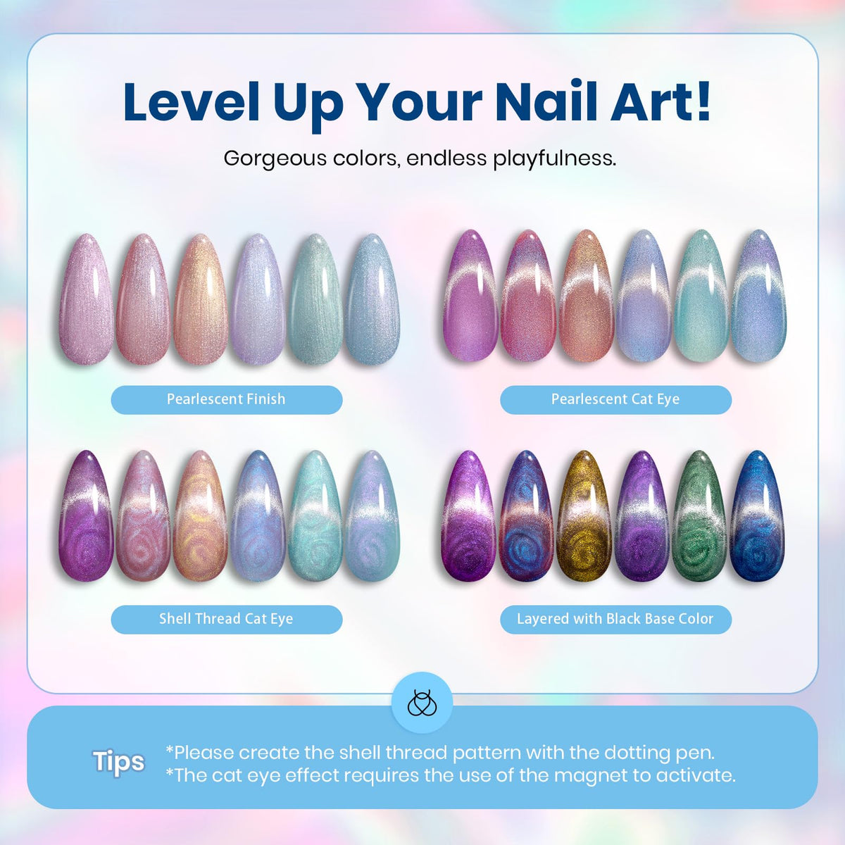 Beetles Gel Polish swatch palette on hand showing six sparkly wearable shades