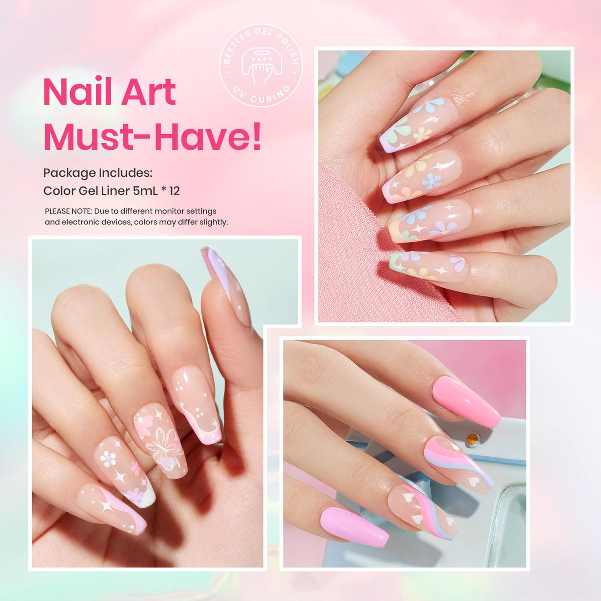 Beetles color swatch row of pastel shades for coordinated nail looks