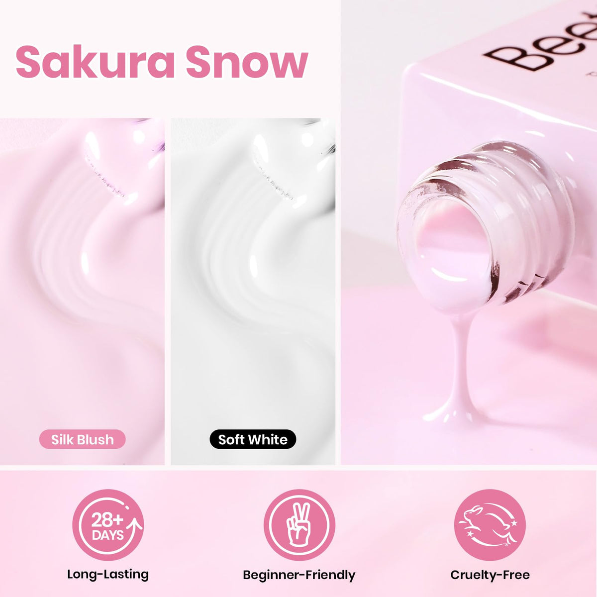Beetles white and pink color swatches on a nail wheel for shade selection