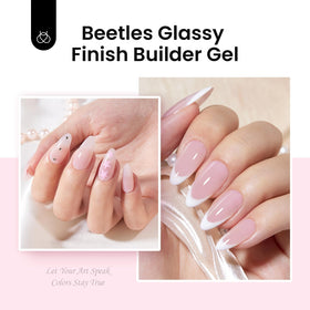 beetles cured nude and glitter nails showing long-lasting shine