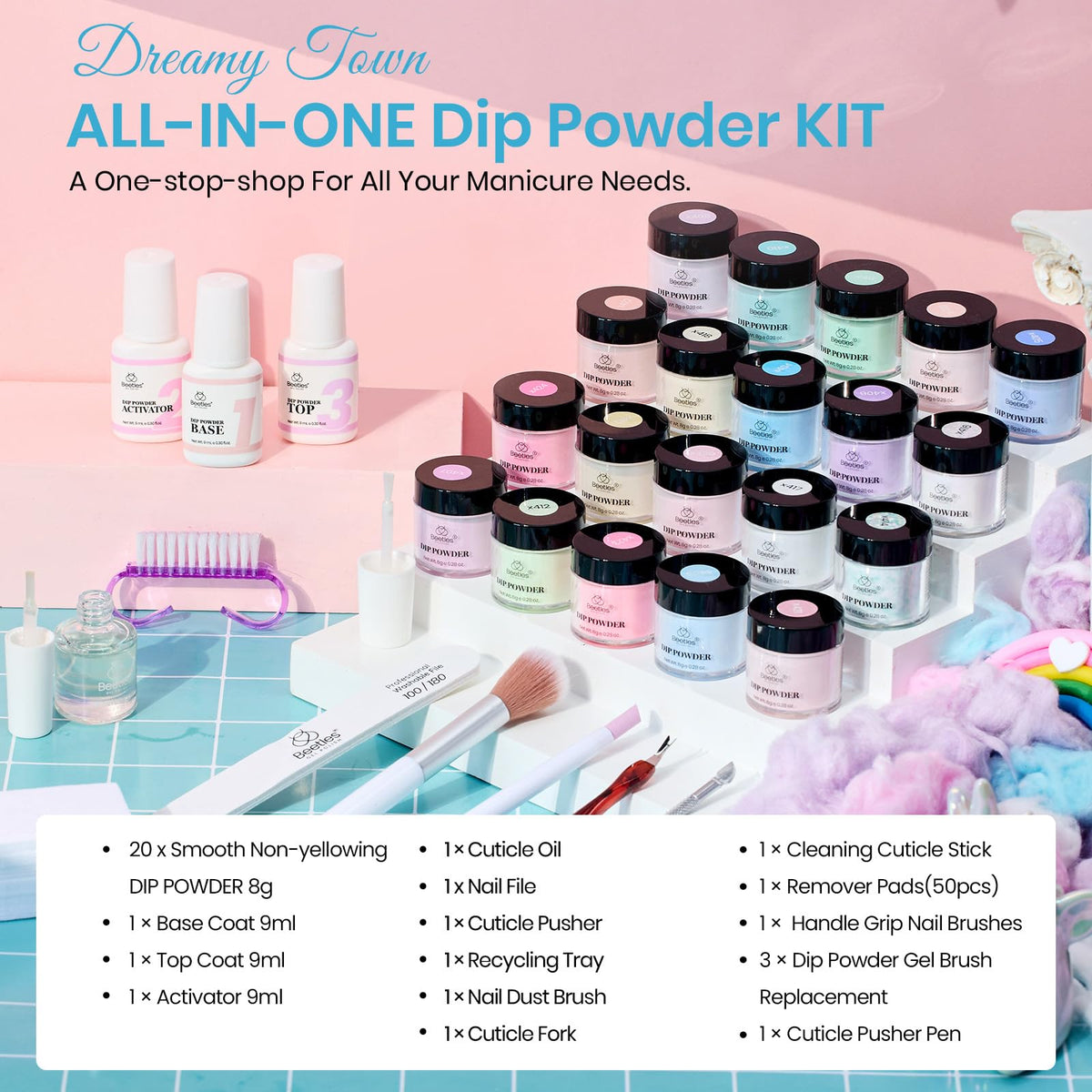 beetles Gel Polish powders top-down display showing color range and inspiration