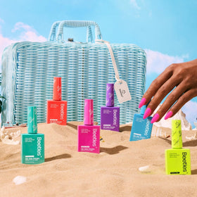 beetles finished manicure lifestyle image on hands to showcase neon impact