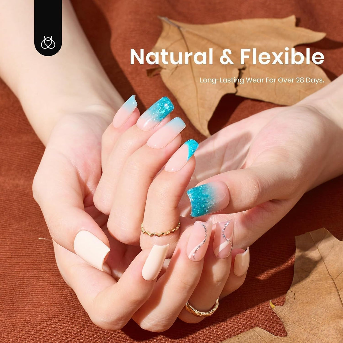 beetles finished short square nails in lifestyle scene highlighting salon-quality results