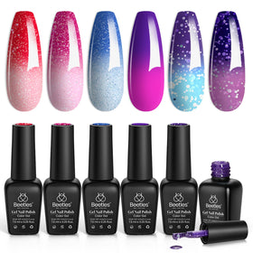 beetles gel polish front packaging showing six color bottles and clear labeling for variety