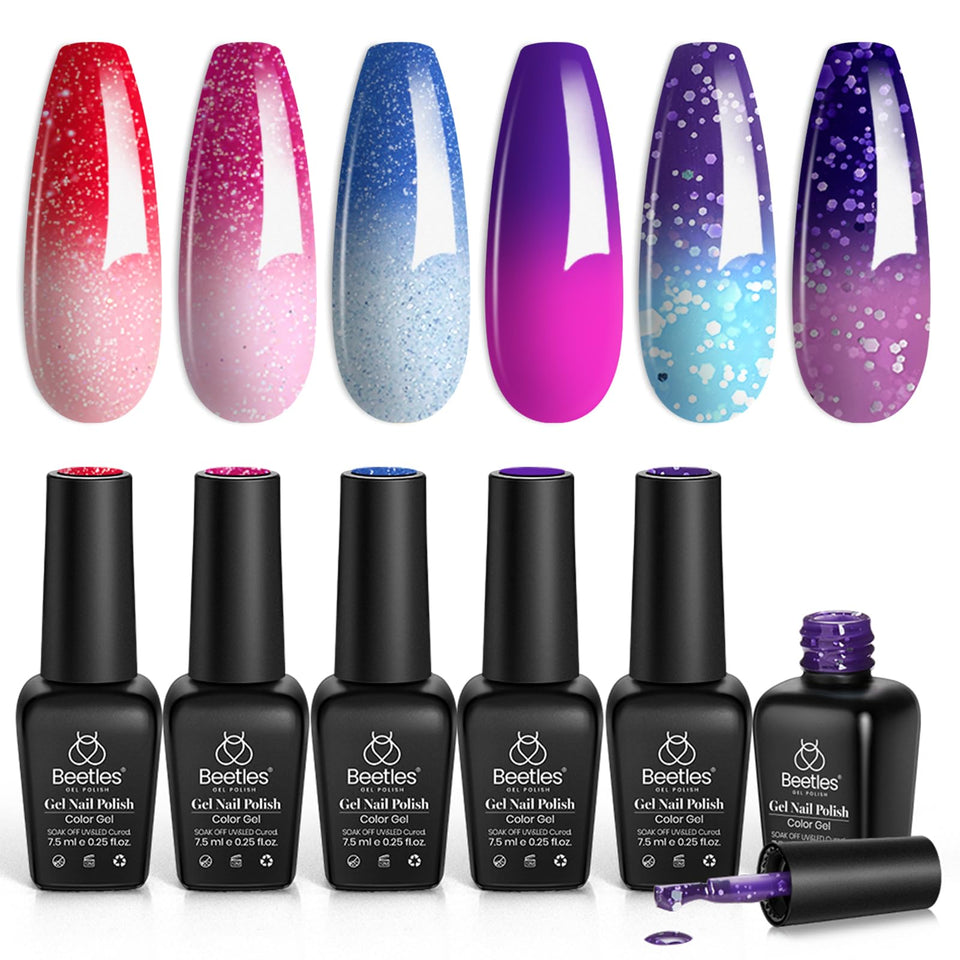 beetles gel polish front packaging showing six color bottles and clear labeling for variety