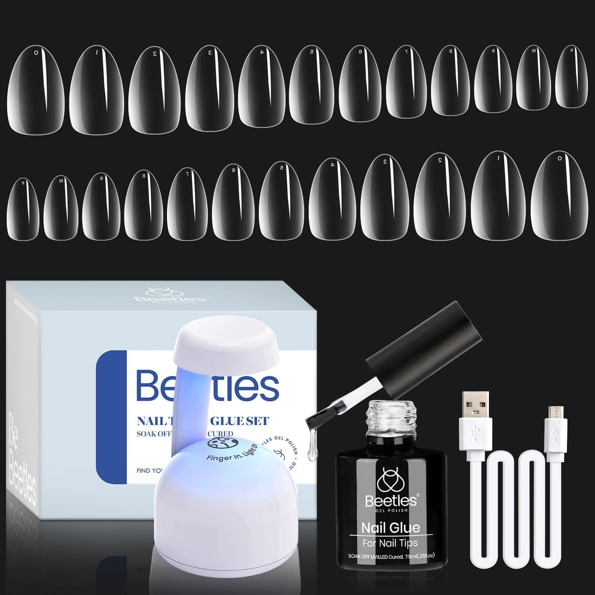 beetles gel polish front packaging showing complete almond nail kit and convenience