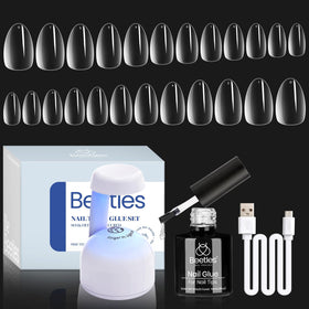 beetles gel polish front packaging showing complete almond nail kit and convenience