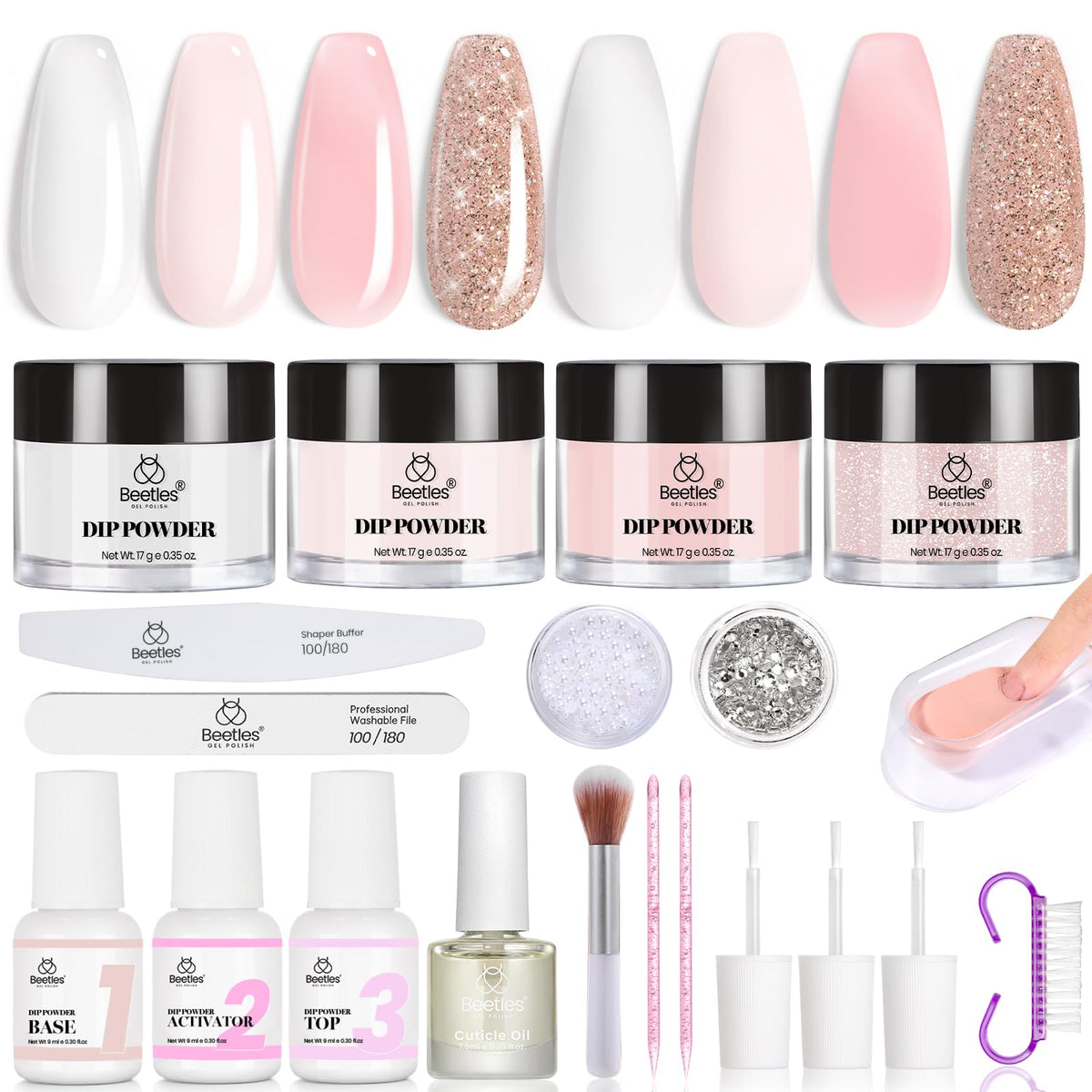 beetles gel polish front packaging showing complete dip kit and classic shades benefit easy setup