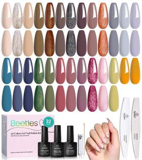Beetles front packaging showing 25 colors and included top coats for gifting