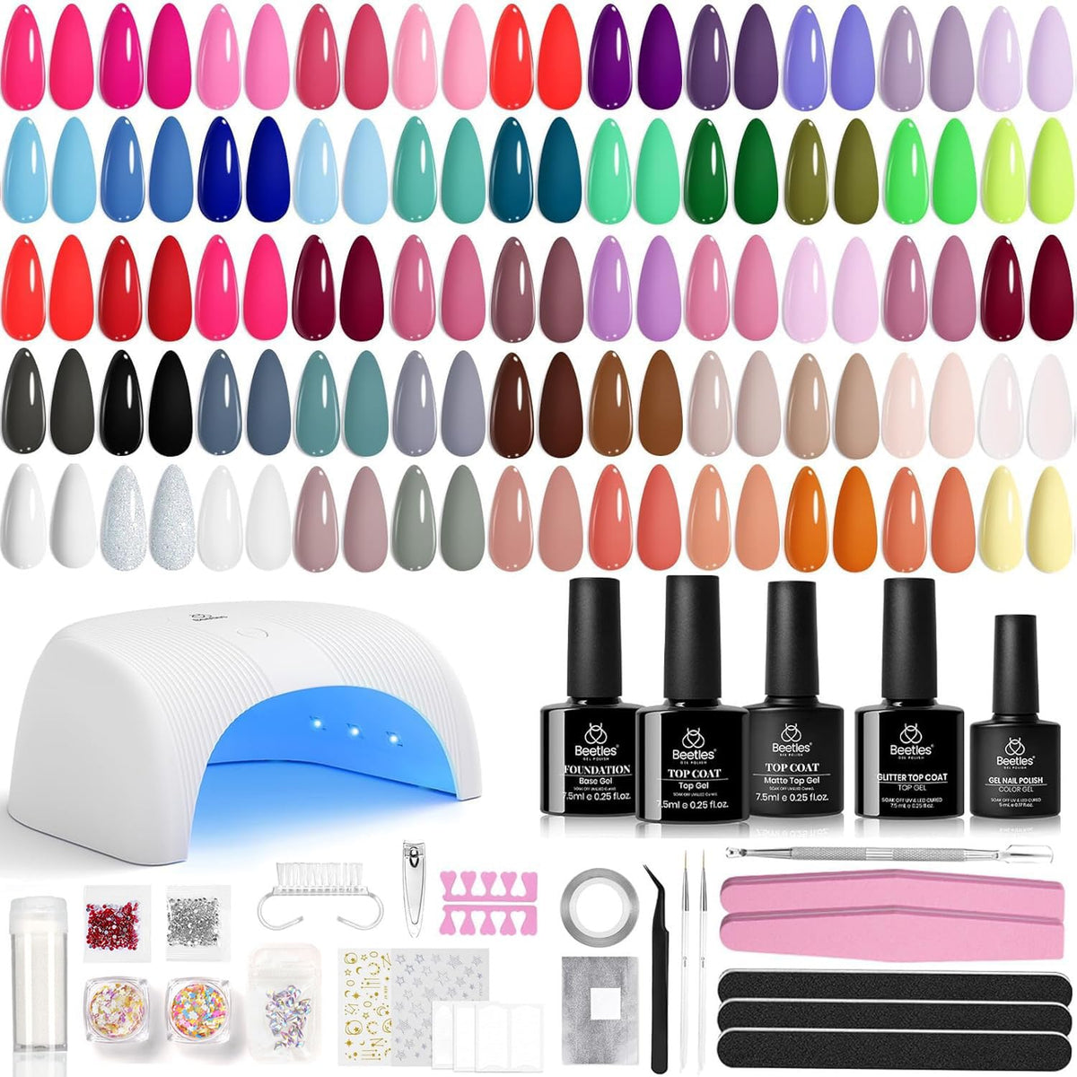 Beetles Gel Polish front packaging showing complete 81-piece kit benefits