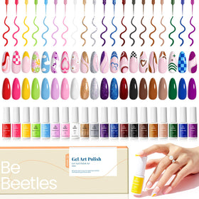 Beetles Gel Polish front packaging showing 20 gel liner bottles and colors