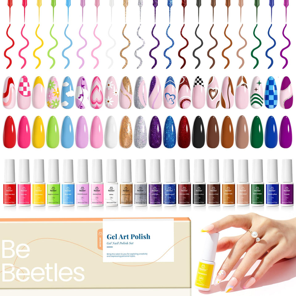 Beetles Gel Polish front packaging showing 20 gel liner bottles and colors