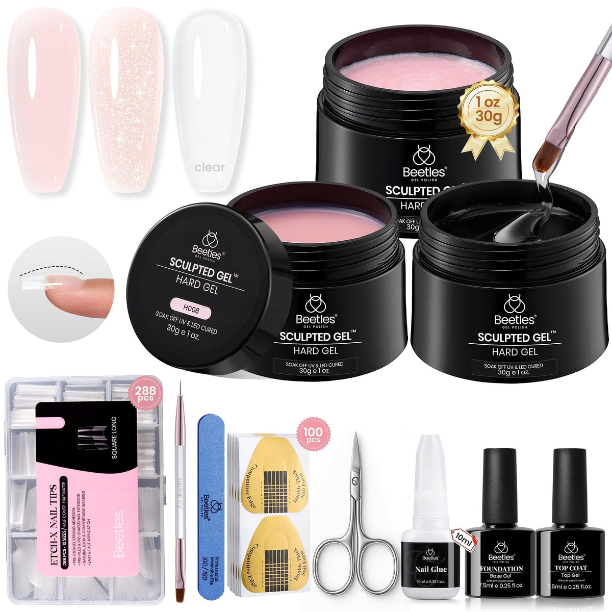 beetles front packaging showing complete hard gel kit and benefits